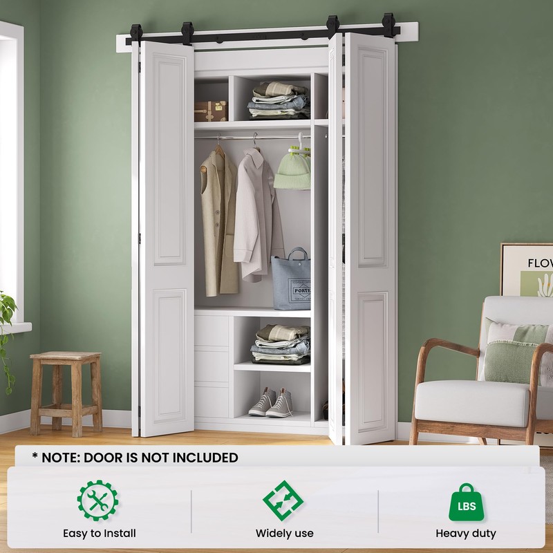 SMARTSTANDARD 64" Bifold Sliding Barn Door Hardware Kit, 5.3ft Top