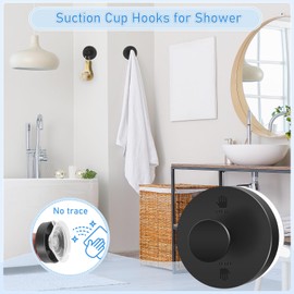 Jadkysarh Suction Cup Hooks for Shower, Heavy Duty Suction Towel Hooks Waterproof Removable Bathroom Suction Hooks with Adhesive for Shower Tile Wall Glass Door Window Black - 4 Pack
