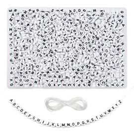 TOAOB 1000pcs White Acrylic Letter Beads 4x7mm Round Alphabet Beads Black Letter A to Z Bead with Elastic String for DIY Jewelry Making Friendship Bracelets Necklaces Key Chain