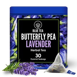 BLUE TEA - Butterfly Pea Flower Tea - Lavender - 30 Count - Pyramid Plant Based Tea Bag | ANTIOXIDANT RICH | Flower Based - Herbal Tea - Caffeine Free - Detox Tea | Tin Packaging