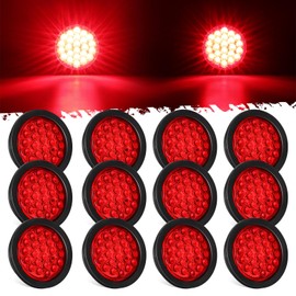 Partsam 12Pcs 4 Inch Round Led Trailer Tail Lights Kit Red 24 LED Waterproof 4" Brake Stop Turn Tail Marker Trailer Lights Sealed Flush Mount for Truck RV Boat UTE UTV 12V Grommet Plug Included