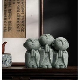 SEEK RARE Mini Monk Buddha Statue Green Sandstone Statues Zen Monk Praying Statue Sculptures for Wealth Good Luck Feng Shui Decor Home Fish Tank Aquarium Garden (Style 2)