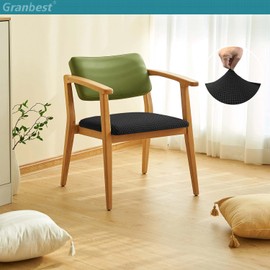 Granbest Jacquard Dining Room Chair Seat Covers Set of 4, High Stretch Dining Room Chair Slipcovers Anti-Dust Seat Protector for Dining Room, Kitchen (Set of 4, Black)