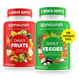 UpNourish Organic Fruits and Veggies Supplement - Support Diet Balance, Body Cleanse & Energy - 480 Fruits and Super Greens Capsules from Nature - Fruit and Vegetable Supplements for Adults & Kids