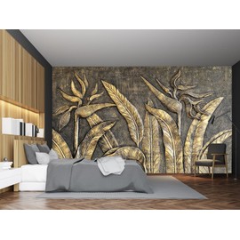 Cliouar-Golden Bird of Paradise Sculpture 3D Three-Dimensional Wallpaper Mural 158" x 110" (Not Self-Adhesive)