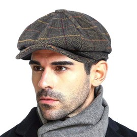 Fashion Men’s Classic Newsboy Gatsby Hat Blend Wool Vintage Flat Ivy Cabbie Cap Boyfriend Gifts(Medium/Large/X-Large), Brown Stripes, 7