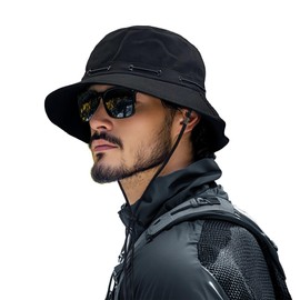 Clakllie Bucket Hat Summer Fishing Sun Hat Breathable Jungle Boonie Hats Sun Protection Safari Bush Hat Casual Travel Beach Hat,Black