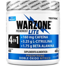 Warzone Lite Pre workout, Pre entreno en Polvo Citrulina, Arginina, Beta alanina, Shilajit, Cafeina Testrol 40 servicios Ponche de Frutas