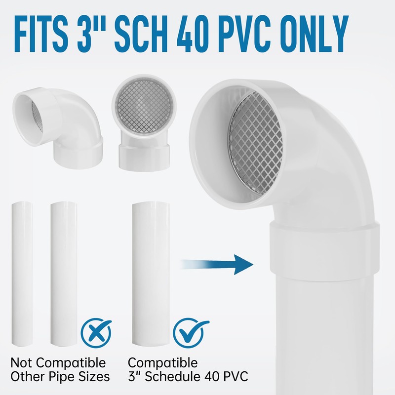 3 Inch PVC Termination Vent with Stainless Steel Screen, 90