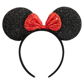 CHuangQi Mouse Ears Headband with Shiny Bow, Double-sided Sequins Glitter Hair Band, for Birthday Party Celebration & Event (XC39)