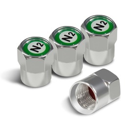 HQRNYP 5PCS Chrome Plated Brass Tire Valve Stem Caps, Leak-Proof Dustproof Valve Covers, N2 Nitrogen Sign Logo on The Top, Car Tire Valve Caps for Cars, Trucks, Bikes, Motorcycles (Silver+White)