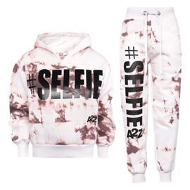A2Z 4 Kids Girls Tracksuit Cropped Hoodie with Joggers - T.S Crop #Selfie Tie Dye Rust 5-6