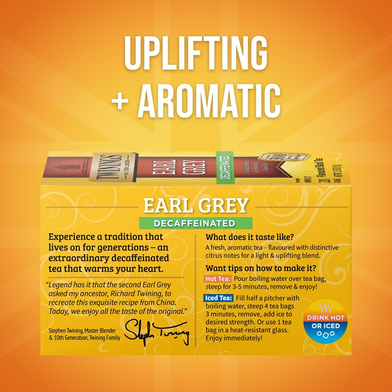 Twinings Decaffeinated Earl Grey Black Tea Individually Wrapped Bags, 20