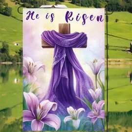 BlissYard He is Risen Garden Flag Double Sided 12x18 Inch Easter Cross Garden Flag Spring Summer Garden Flag Small Garden Flag Vertical Double Sided Welcome Farmhouse Yard Outdoor Decoration
