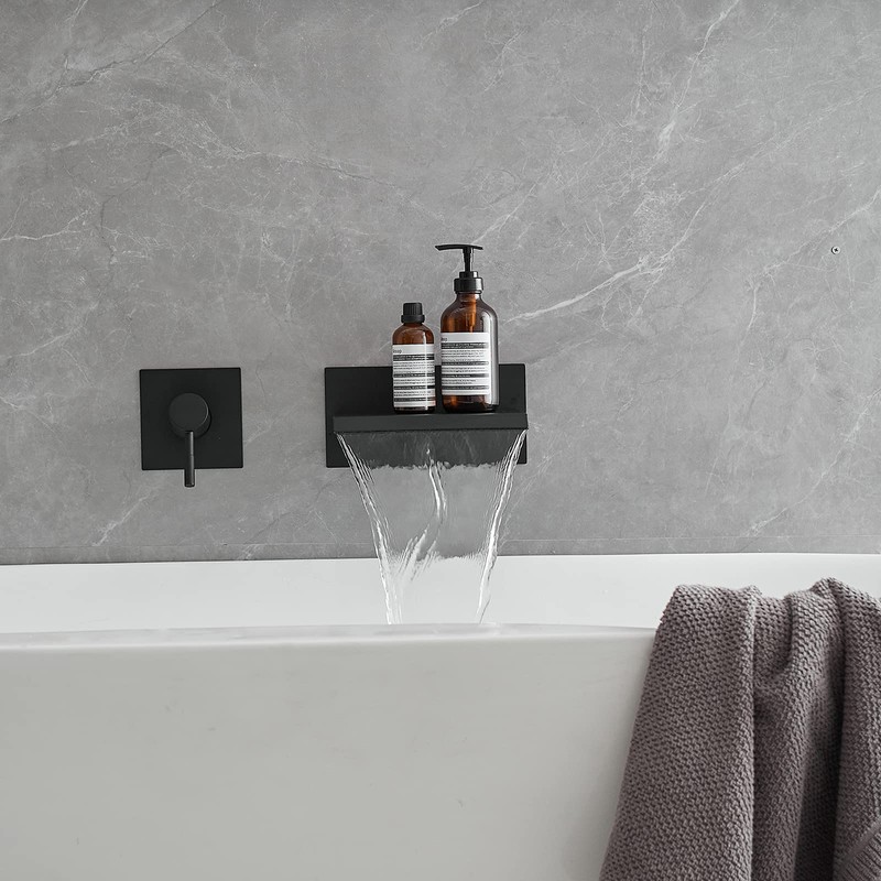 BWE Wall Mount Bathtub Faucet Matte Black Single Handle Bathtub