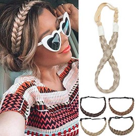 Hair Braided Hair Extensions Headband Classic Chunky Wide Plaited Braids Elastic Stretch Hairpiece Women Girl Beauty Accessory Width 0.6" - Sandy Blonde mix Bleach Blonde