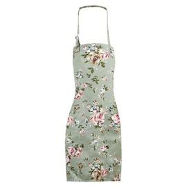 EUPSIIU Kitchen Apron for Women, Cooking Apron for Kitchen, Floral Aprons with Large Pockets, Adjustable Kitchen Apron, Chef Aprons, Vintage Apron, Apron for Cooking, Baking, Gartenar (Green)