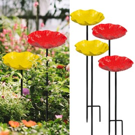 Xzunk 4 PCS Metal Bird Baths for Outdoors, Small Garden Bird Bath & Bird Feeders with Metal Stake, Hummingbird Feeder for Outside Lawn Yard Garden Decor