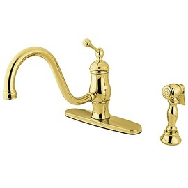 Kingston Brass KS1572BLBS Heritage Single-Handle 8" Centerset Kitchen Faucet with Brass Sprayer, Polished Brass