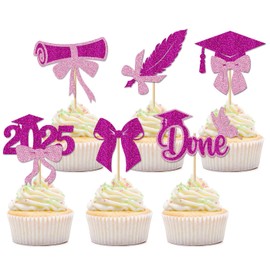 Leldlla Graduation Cupcake Toppers 2025 24PCS Glitter Graduation Theme Grad Party Decorations Grad Party for Girls Boys