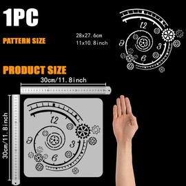 FINGERINSPIRE Spiral Clock Face Stencil for Painting 11.8x11.8 inch Large Clock Face Painting Stencil Reusable Gears Numbers Drawing Template Hollowed Clock Theme Stencil for Floor Wall Decoration