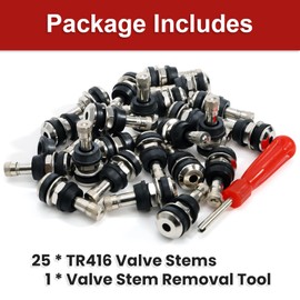 Elsjoy 25 Pieces TR416 Metal Valve Stems with Valve Stem Removal Tool, High-Pressure Valve Stem Outer Mount Fits 0.453" and 0.625" Rim Holes, 1 1/2" Long