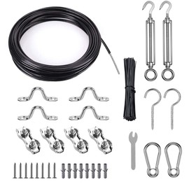 TooTaci Outdoor String Light Hanging Kit, Globe String Light Suspension Kit,Include 30M Black Coated Stainless Steel Guide Cable Wire Rope, M5 Turnbuckle Wire Tensioner Kit for Cables Wire
