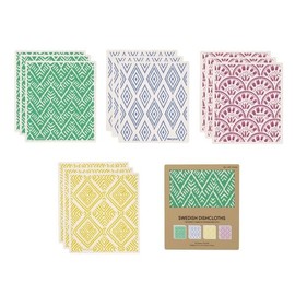 RECYCO Reusable Dish Cloth 12 Pack Swedish Dish Clothes for Kitchen Counter Cotton Cellulose Absorbent Machine Washable Plant Based Okeo Tex Standard 100 Sponge Wipes Women Owned (Modern Seigaiha)