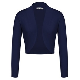GRACE KARIN Ladies Casual Cropped Cardigan Boleros Long Sleeve Open Front Shrug for Dresses Navy M