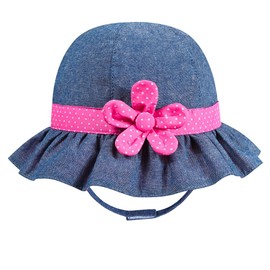 Huixiang - Sombrero de algodón para bebé, Transpirable, Plegable, 50 + SPF, Blue/Red Dot Petals, 12-24 Meses