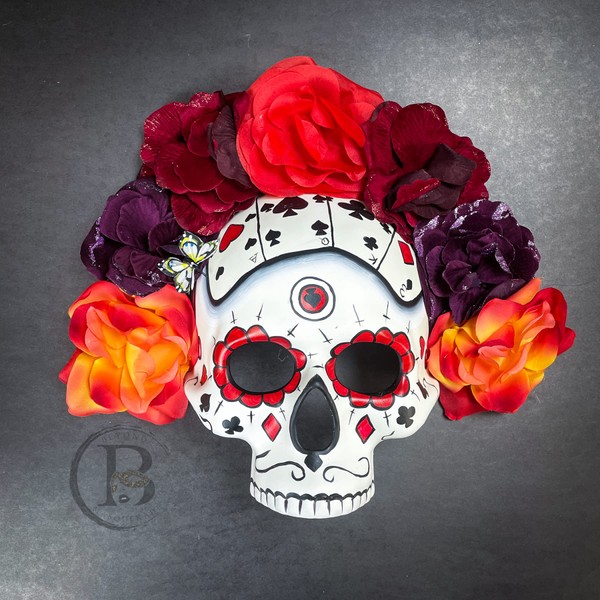 Day of the Dead Costume Masks Halloween Skull Skeleton Masks Masquerade Mask Dia de los Muertos Headpiece Halloween Costume Party Flower Crown Cards