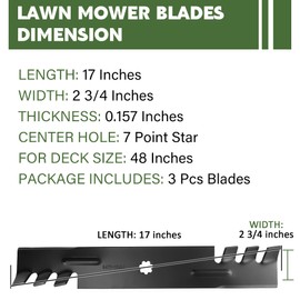 Autsurles Mulching Blade Set for John Deere GX21784 GY20852 AM141035 GX21786 GY20852 LA130 LA140 LA145 E170 E160 E140 E150 48 inch Deck 3 Pack