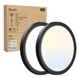 slochi 3 Colours 3000/4000/6500 K LED Ceiling Light Flat Diameter 18 cm 15 W 1500 LM Round Modern Ceiling Light LED Lamps for Kitchen Bathroom Bedroom Hallway Living Room Pack of 2 Black