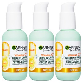 Garnier SkinActive Vitamin C Face Serum in Cream 2in1 Illuminating and Anti-Blemish SPF 25 for Dull Uneven Skin Formula with Vitamin C and Citrus Extract - 3 Bottles of 50ml