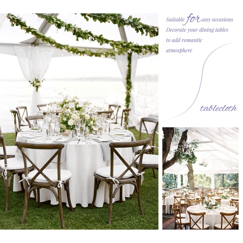 Showgeous Tablecloth White Round Tablecloth 228 cm Polyester Fabric Tablecloth