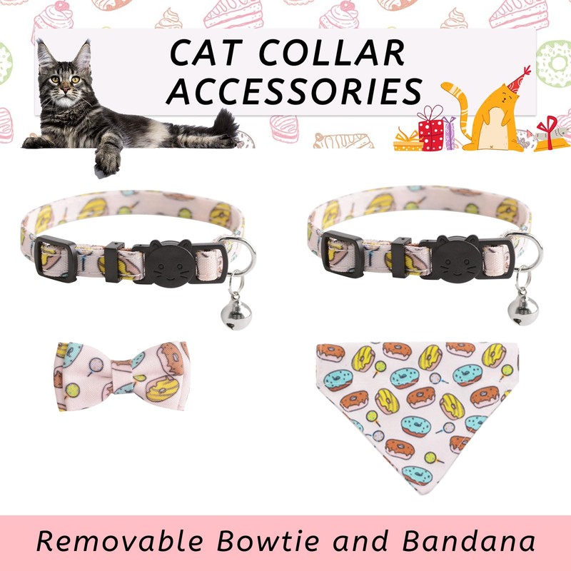 HACRAHO Bow Tie Cat Collar Bandana, 2pcs Adjustable Cat Collar