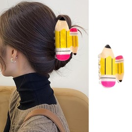 Yellow Pencil Hair Claw Clips Back to School Hair Clips Funny Acetate Hair Jaw Barrettes Strong Hold Non-slip Claws Clip Cute Back to School Hair Accessories for Teachers Students Appreciation Gifts