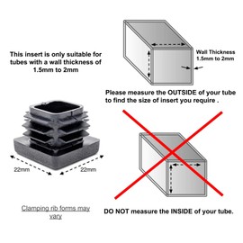 22x22mm Plastic End Caps, Square Tube Inserts (Pack of 4, Black) See Second Image for Ordering Guide - Made in Germany