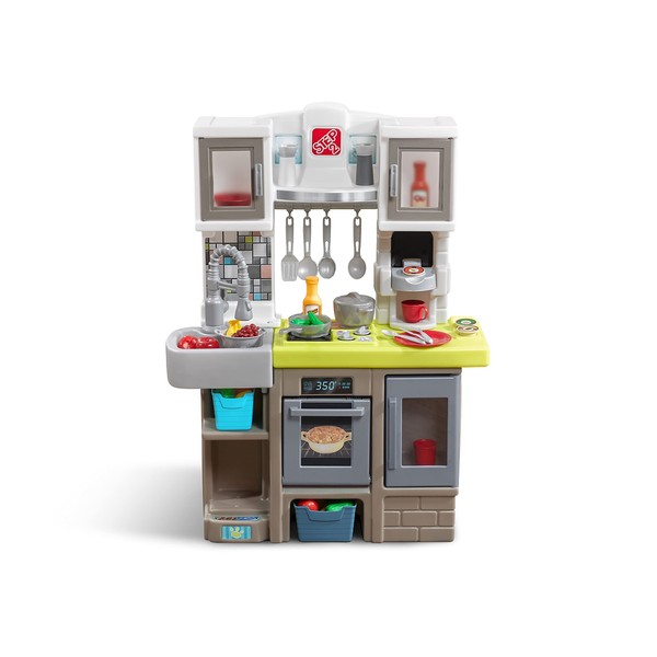 Step2 Contemporary Chef Kitchen | Colorful Plastic Play Kitchen | Kids Kitchen Playset with 25-Pc Toy Accessories Set Included, Grey