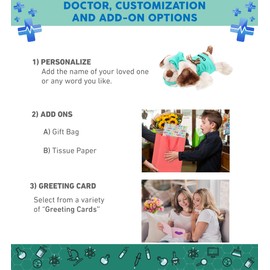 DolliBu Lying Dog Doctor Plush Toy - Super Soft Lying Dog Doctor Stuffed Animal Dress Up with Cute Scrub Uniform & Cap Outfit - Gift with Personalization - 14 Inch