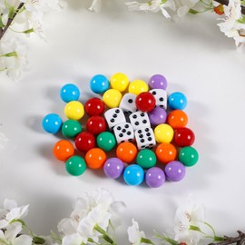 Medikaison 30Pcs 14MM Wahoo Board Game Replacement Marbles 6 Colors Aggravation Marbles with 6 Dices and 1 Storage Bag for Aggravation Wahoo Board Game