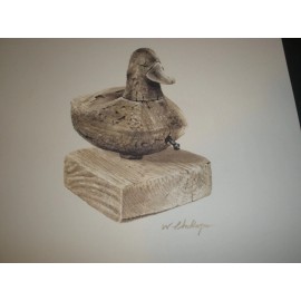 Wayne Phillips 1982 "Autumn Duck" Signed & Numbered Wooden Duck Print 9.5" x 12"