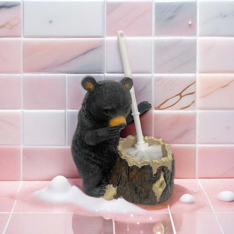 BGBWBFBR Whimsical Black Bear Toilet Brush Holder Set - Unique