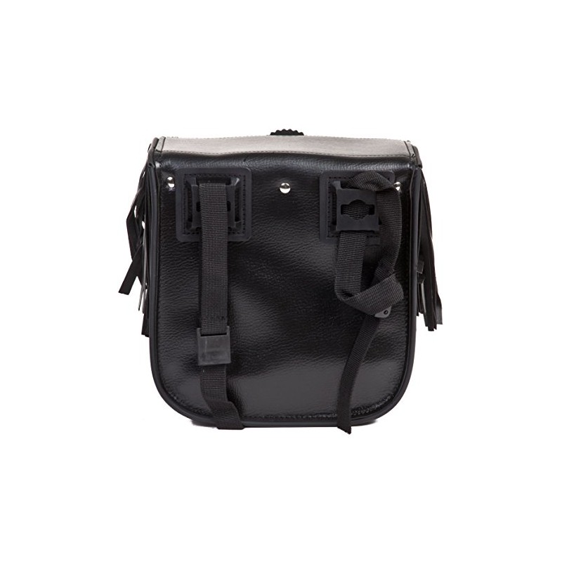 Leather Motorcycle Sissy Bar Bag with Braid, Fringes, and Concho