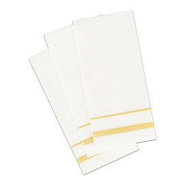 White Cloth Like Dinner Napkins with Gold Border - 1/6 Fold 12"x16" Single Use Linen Feel Disposable Guest Towels, Absorbent, Soft, Elegant, Bathroom Hand Towel, Party, Weddings, Tablesetting (120)
