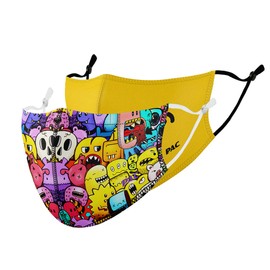 P.A.C. Kids Lightweight Pack of 2 Community Masks, Mouth and Nose Masks, Everyday Mask, Washable At Up to 90 °C, Easy to Fit, Oeko-Tex 100, Reusable - Monstress + Big Smile