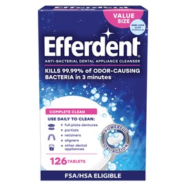 Efferdent Denture Cleaner Tablets – Dental Appliances, Aligners, Mouth Guard, and Retainer Cleaner Tablets, Complete Clean, 126 Count