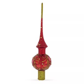 BESTPYSANKY Red Paisley Glass Christmas Tree Topper 11 Inches