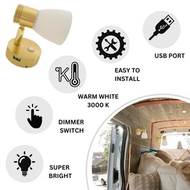 MARVIX LED Reading Light 12V 24V Spotlight Touch Control Dimmer Switch & USB Port Motorhome Caravan Campervan Boat Lamp