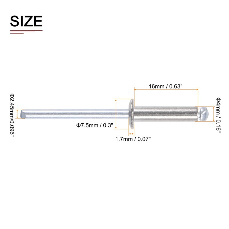 DTGN 4mm x 16mm DxL Blind Rivets Rivet Nuts Dome
